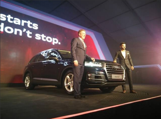 Virat Kohli and Audi India head Joe King launches new Q7. PC - Economic Times