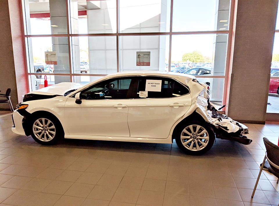 2018-Toyota-Camry-crashed-surprise-dealership