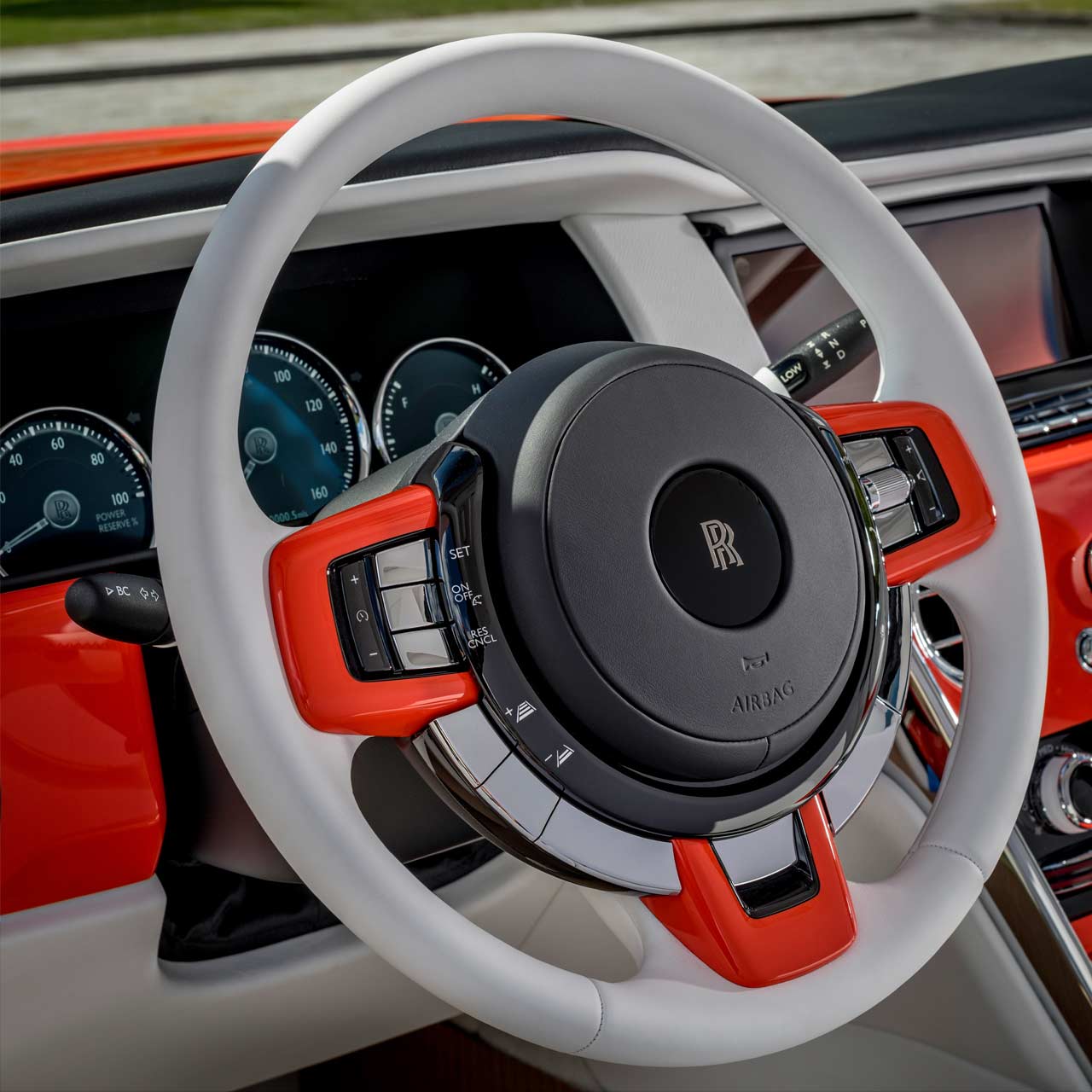 Bespoke Rolls-Royce Cullinan in Fux Orange - Interior - Steering Wheel