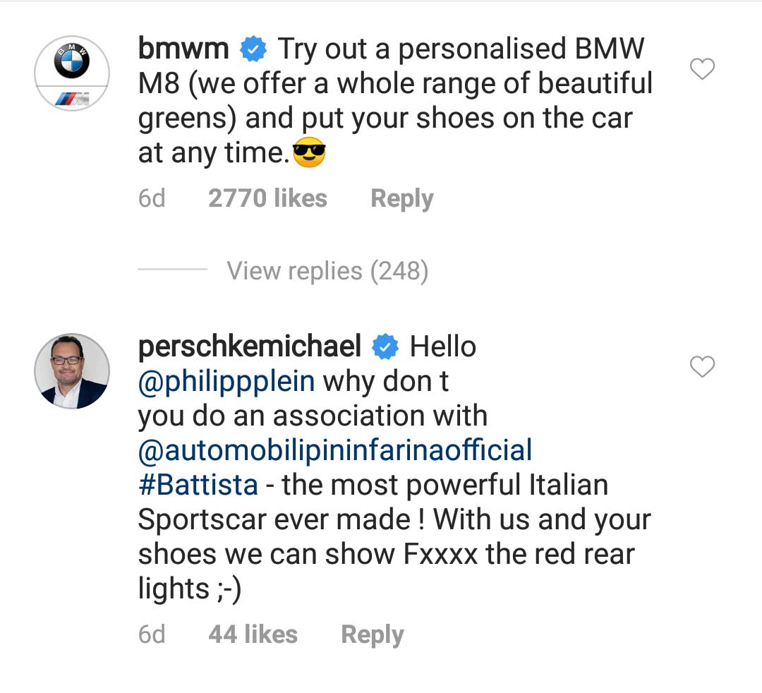 Philipp-Plein-shoes-on-812-Superfast---Ferrari-letter---BMWM-and-Michael-Perschke