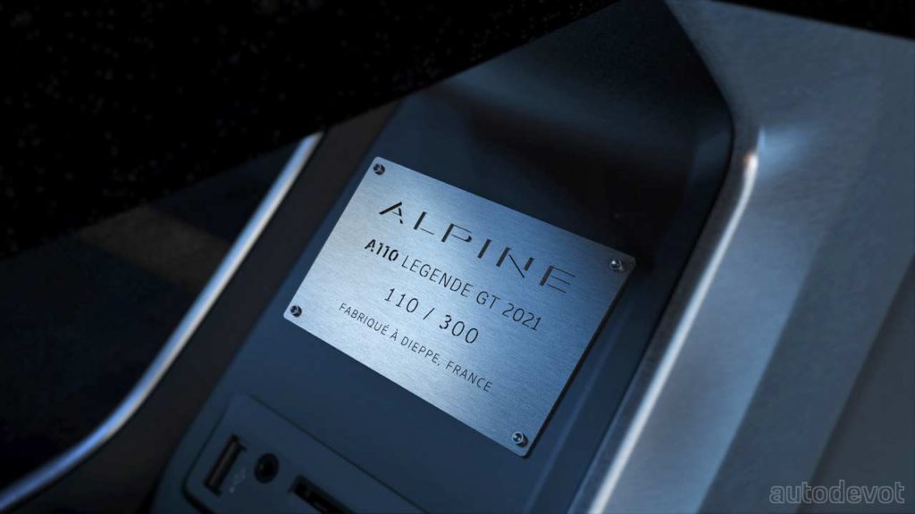 2021-Alpine-A110-Legende-GT_interior_centre_console_plaque